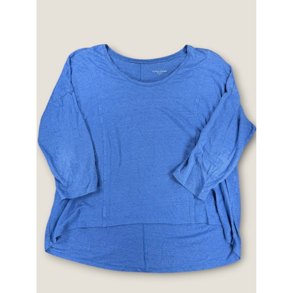 Eileen Fisher 100% Linen Top Size Small Blue Boxy High Low Oversized